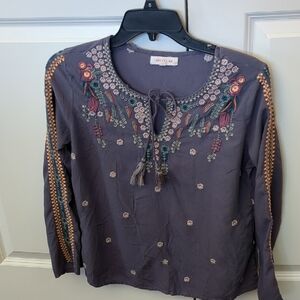 Anthropologie Purple Embroidered Blouse